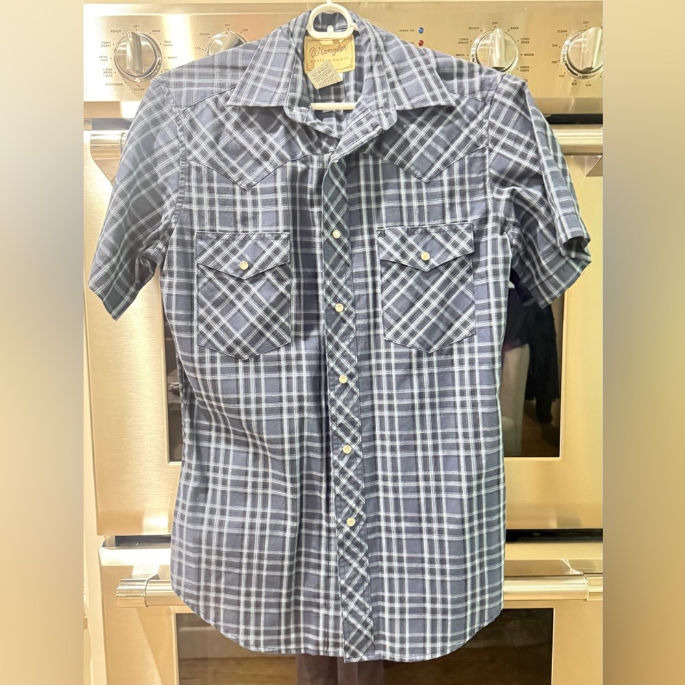 Wrangler Blue Plaid Short-Sleeve Button-Down Shirt Pearl Snap